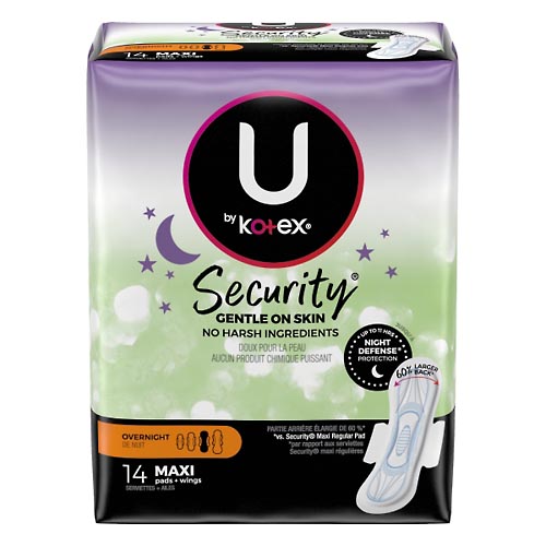 Image for U By Kotex Pads, Maxi Wings, Overnight,14ea from Jolley's Pharmacy Redwood