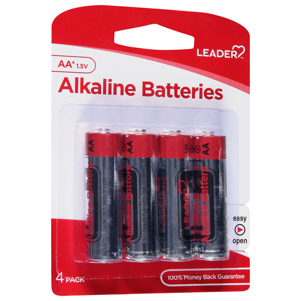 Image for Leader Batteries, Alkaline, AA, 1.5 Volt, 4 Pack, 4ea from Jolley's Pharmacy Redwood