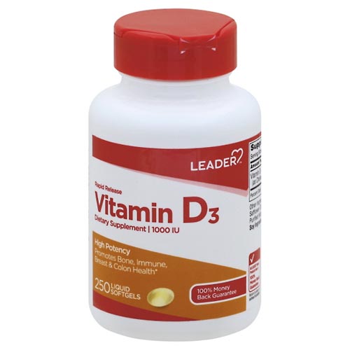 Image for Leader Vitamin D3, 1000 IU, Liquid Softgels,250ea from Jolley's Pharmacy Redwood