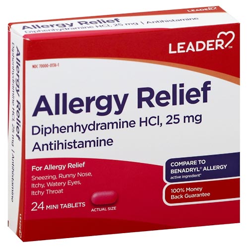 Image for Leader Allergy Relief, 25 mg, Mini Tablets,24ea from Jolley's Pharmacy Redwood