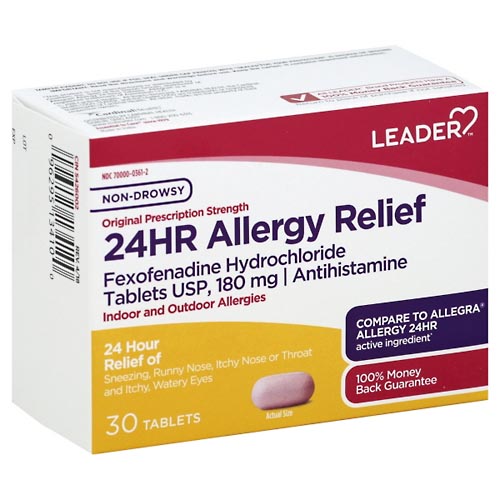 Image for Leader Allergy Relief, 24 Hr, Non-Drowsy, Original Prescription Strength, Tablets,30ea from Jolley's Pharmacy Redwood