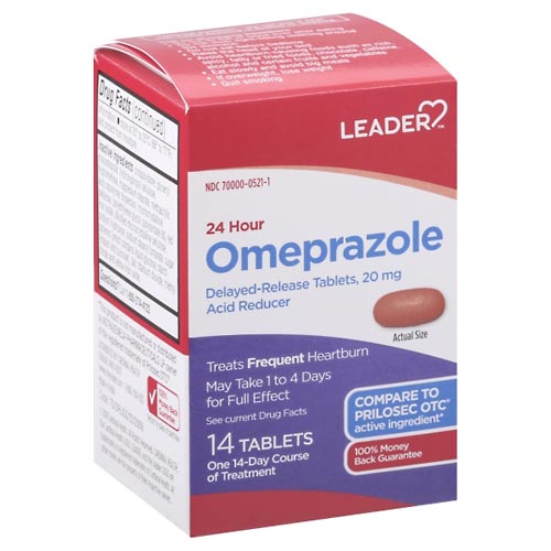 Image for Leader Omeprazole, 24 Hour, 20 mg, Delayed-Release Tablets,14ea from Jolley's Pharmacy Redwood