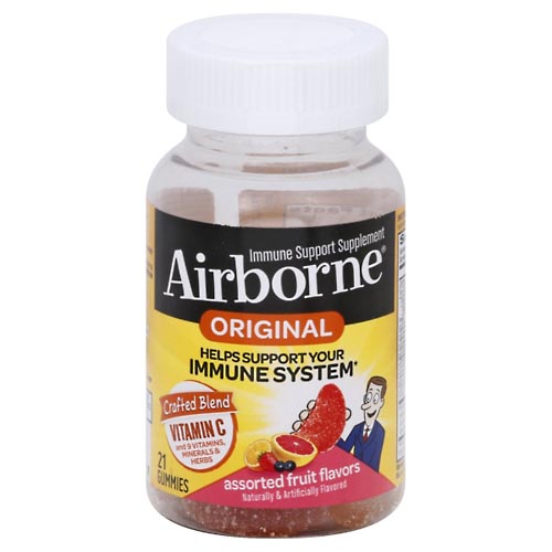 Image for Airborne Immune Support Supplement, Original, Gummies, Assorted Fruit Flavors,21ea from Jolley's Pharmacy Redwood